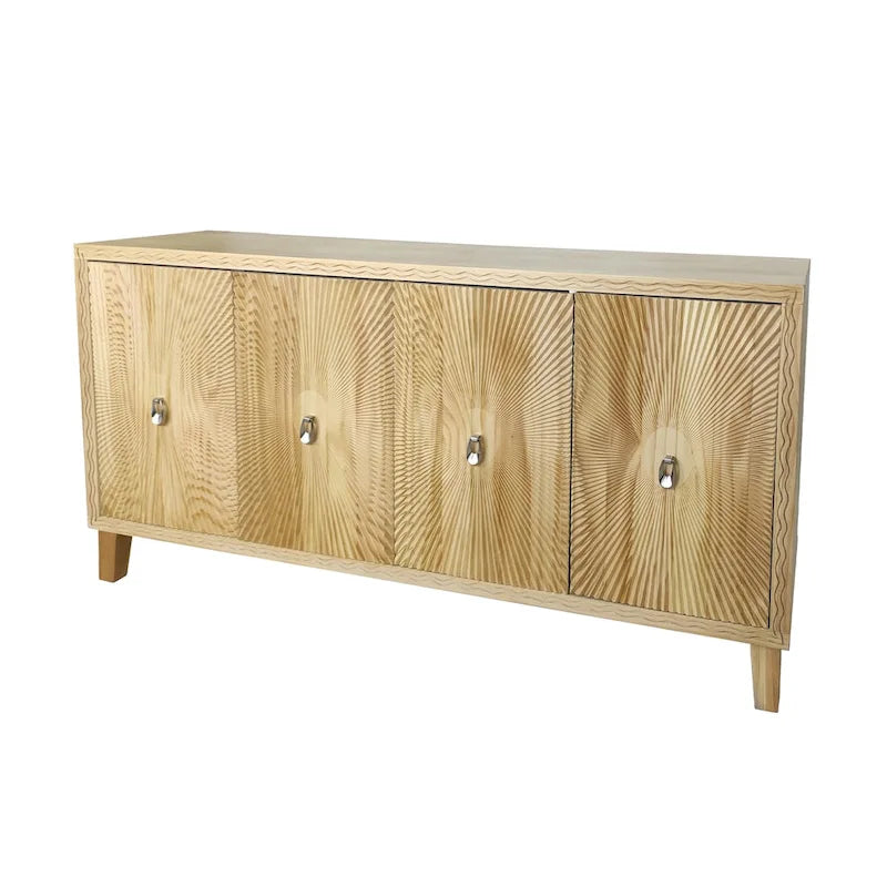 Vintage 4-türiges geschnitztes Sideboard-Buffetschrank mit verstellbaren Einlegeböden