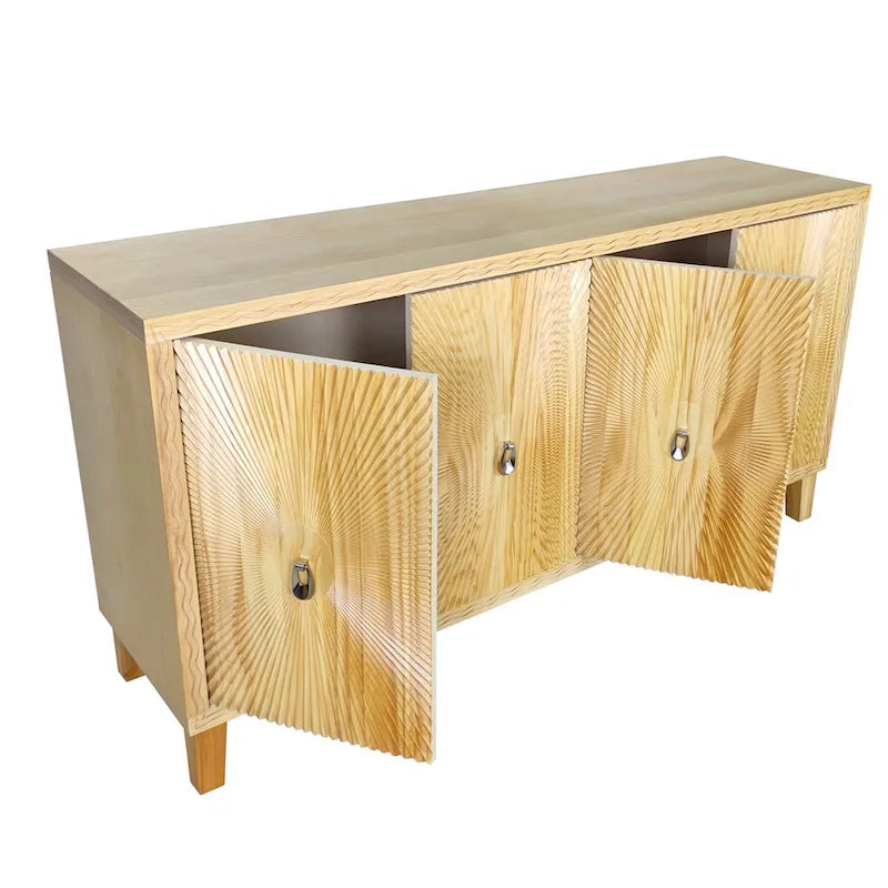 Vintage 4-türiges geschnitztes Sideboard-Buffetschrank mit verstellbaren Einlegeböden