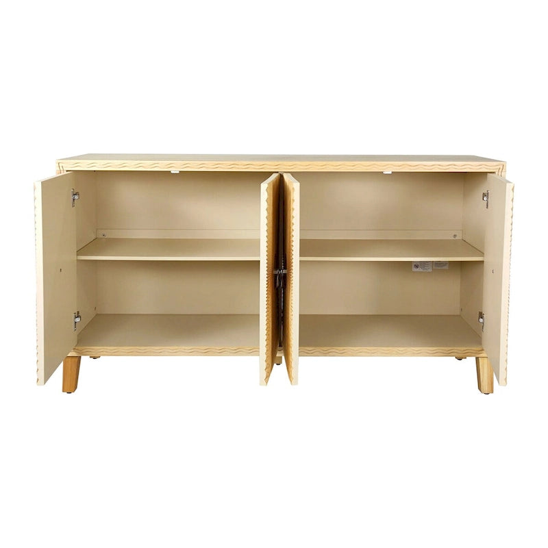 Vintage 4-türiges geschnitztes Sideboard-Buffetschrank mit verstellbaren Einlegeböden