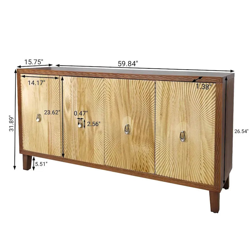 Vintage 4-türiges geschnitztes Sideboard-Buffetschrank mit verstellbaren Einlegeböden
