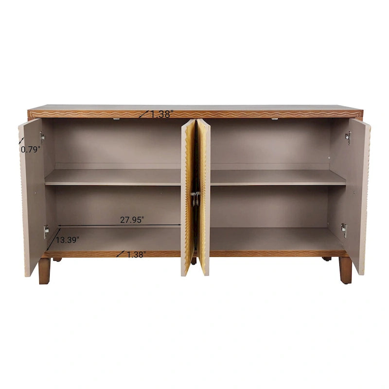 Vintage 4-türiges geschnitztes Sideboard-Buffetschrank mit verstellbaren Einlegeböden