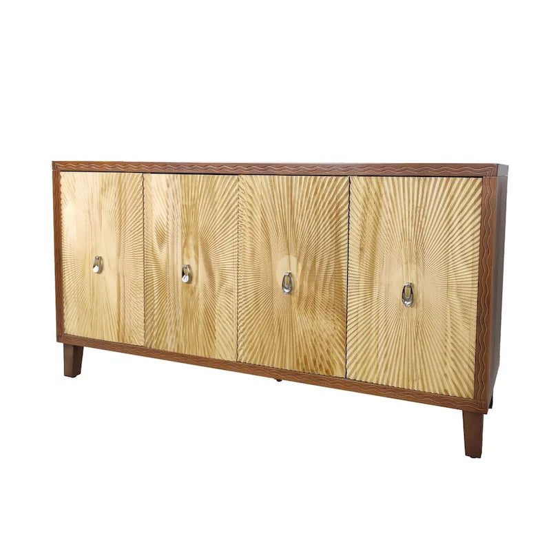 Vintage 4-türiges geschnitztes Sideboard-Buffetschrank mit verstellbaren Einlegeböden