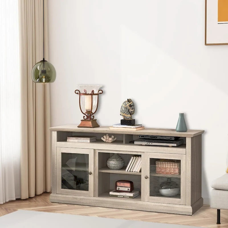 Zeitgenössischer TV-Ständer, Moderne Entertainment-Konsole, Für TVs bis 65 Zoll, Offener und geschlossener Stauraum