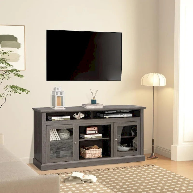 Zeitgenössischer TV-Ständer, Moderne Entertainment-Konsole, Für TVs bis 65 Zoll, Offener und geschlossener Stauraum