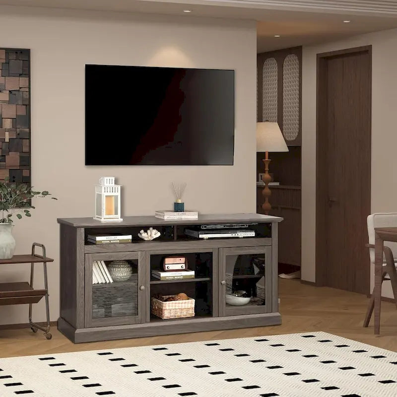 Zeitgenössischer TV-Ständer, Moderne Entertainment-Konsole, Für TVs bis 65 Zoll, Offener und geschlossener Stauraum