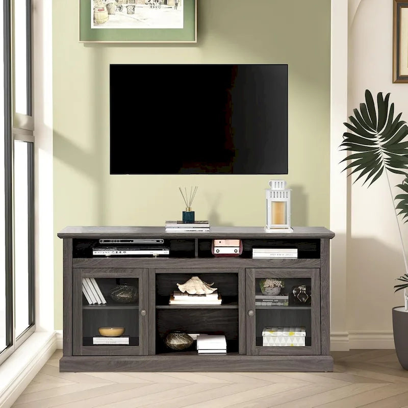 Zeitgenössischer TV-Ständer, Moderne Entertainment-Konsole, Für TVs bis 65 Zoll, Offener und geschlossener Stauraum