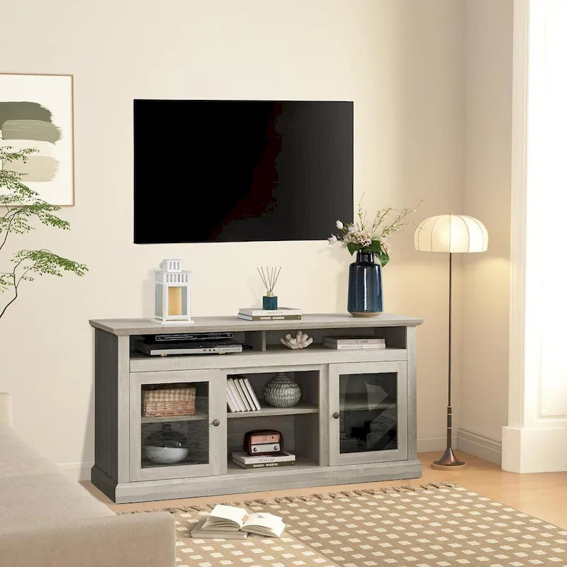 Zeitgenössischer TV-Ständer, Moderne Entertainment-Konsole, Für TVs bis 65 Zoll, Offener und geschlossener Stauraum