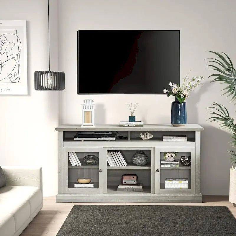 Zeitgenössischer TV-Ständer, Moderne Entertainment-Konsole, Für TVs bis 65 Zoll, Offener und geschlossener Stauraum