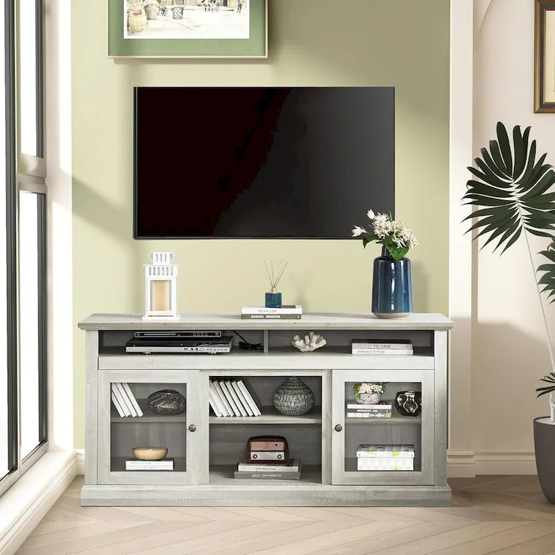 Zeitgenössischer TV-Ständer, Moderne Entertainment-Konsole, Für TVs bis 65 Zoll, Offener und geschlossener Stauraum