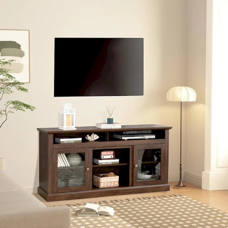Zeitgenössischer TV-Ständer, Moderne Entertainment-Konsole, Für TVs bis 65 Zoll, Offener und geschlossener Stauraum