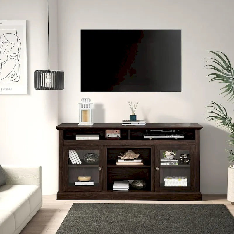 Zeitgenössischer TV-Ständer, Moderne Entertainment-Konsole, Für TVs bis 65 Zoll, Offener und geschlossener Stauraum