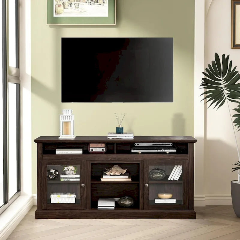 Zeitgenössischer TV-Ständer, Moderne Entertainment-Konsole, Für TVs bis 65 Zoll, Offener und geschlossener Stauraum