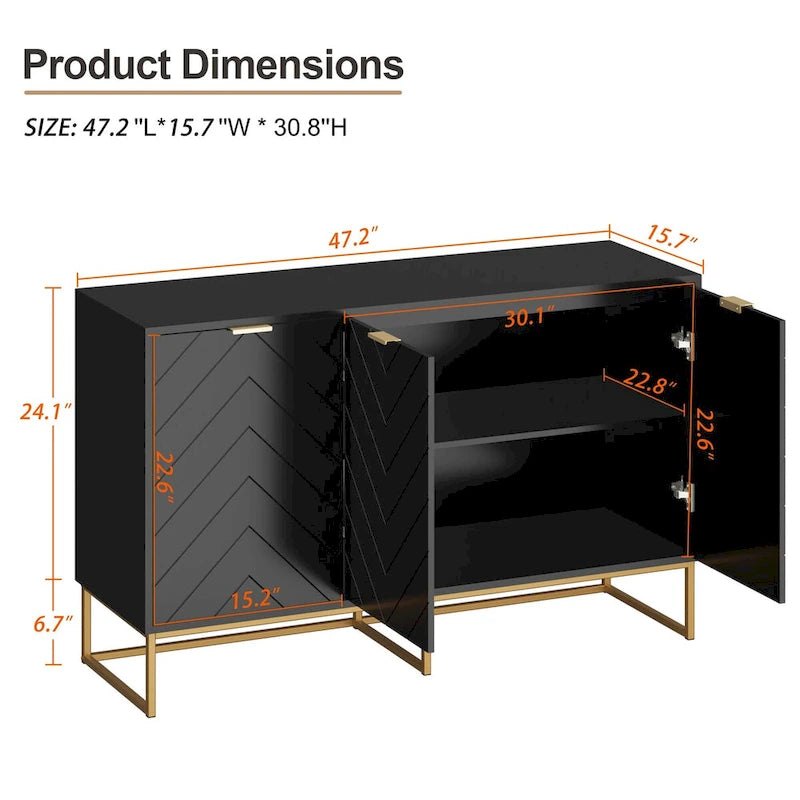 Sideboard mit 3 Türen, Buffetschrank mit Stauraum und verstellbarem Regal