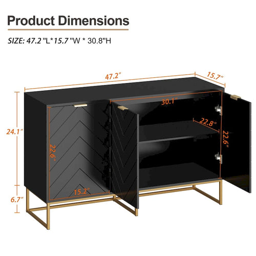 Sideboard mit 3 Türen, Buffetschrank mit Stauraum und verstellbarem Regal
