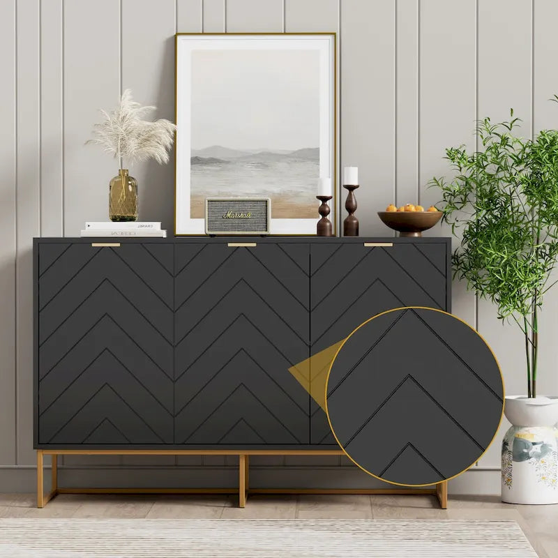 Sideboard mit 3 Türen, Buffetschrank mit Stauraum und verstellbarem Regal