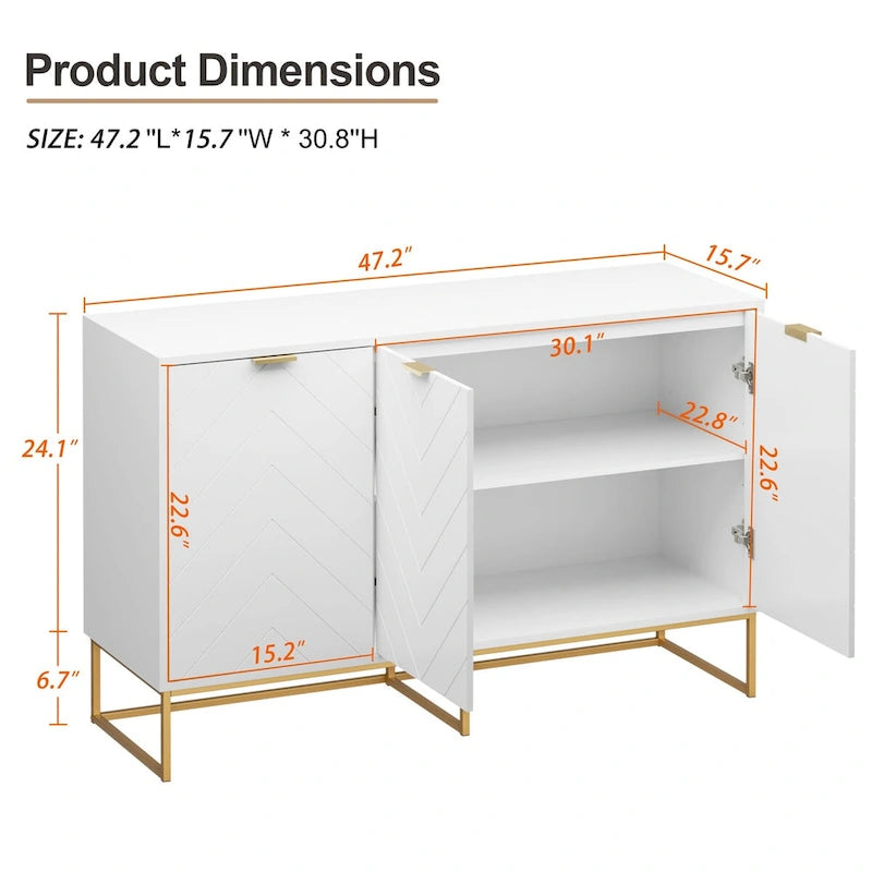 Sideboard mit 3 Türen, Buffetschrank mit Stauraum und verstellbarem Regal
