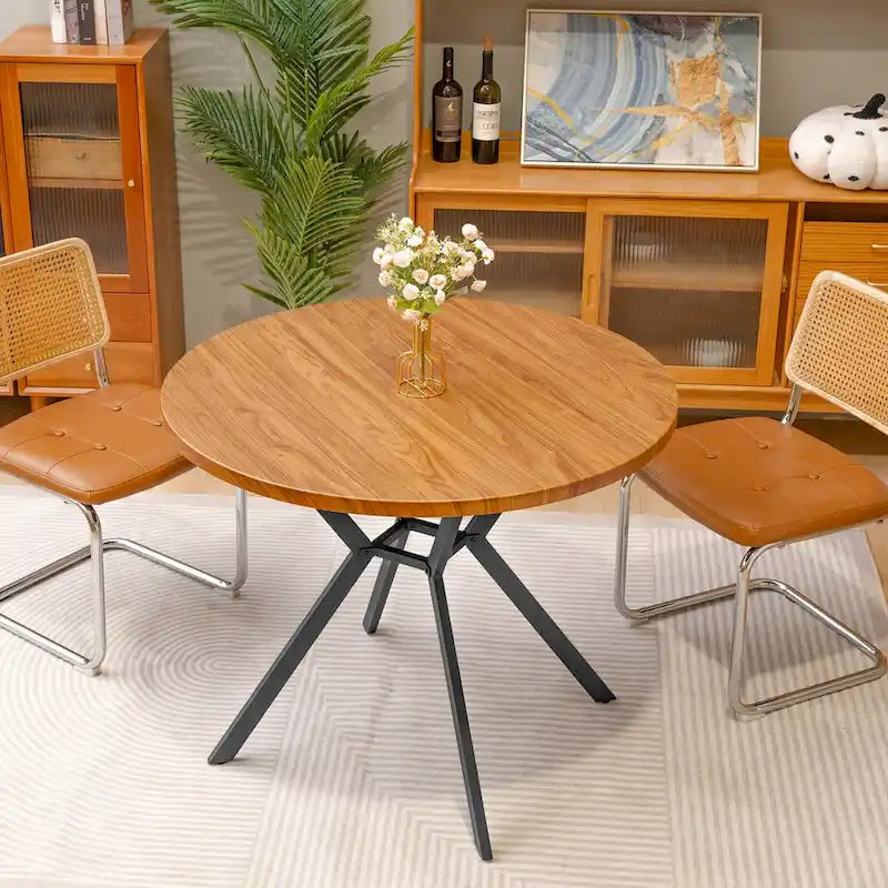 Runder Esstisch im modernen Landhausstil, 98 cm, mit kreuzförmigem Metallfuß