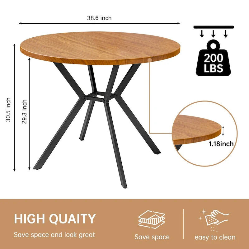 Runder Esstisch im modernen Landhausstil, 98 cm, mit kreuzförmigem Metallfuß