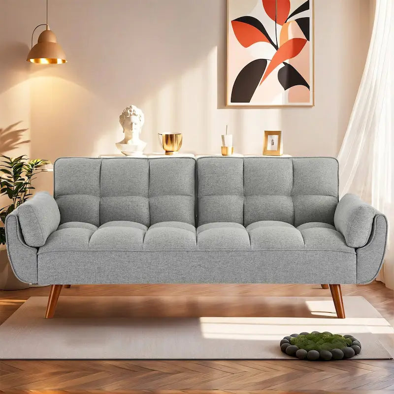 75" Futon Schlafsofa, umwandelbares Klappsofa mit 2 Kissen
