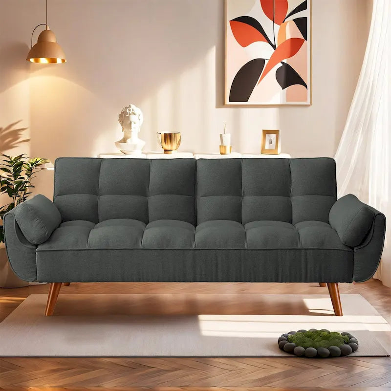 75" Futon Schlafsofa, umwandelbares Klappsofa mit 2 Kissen