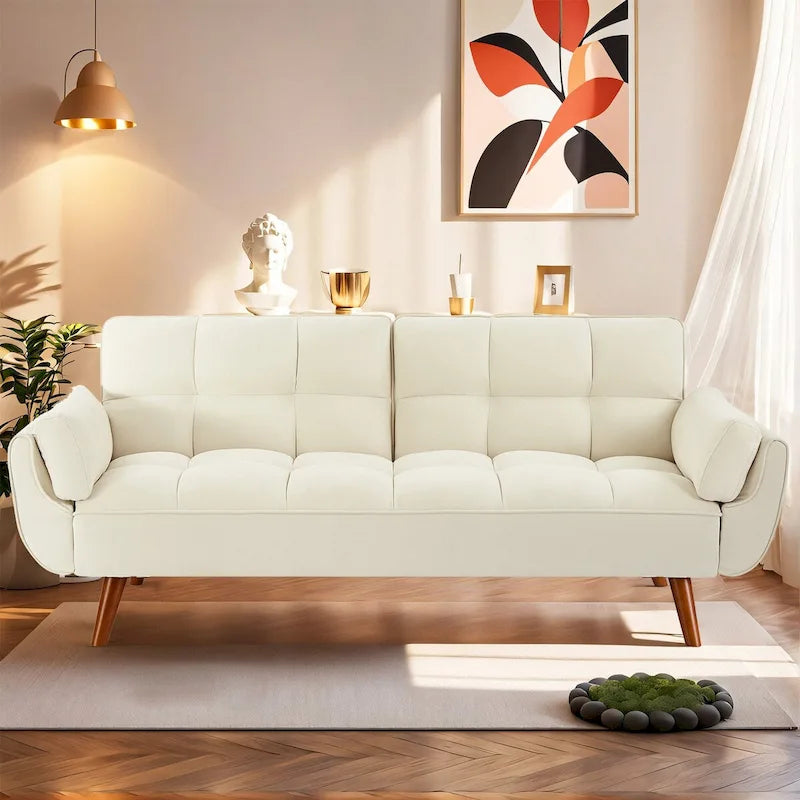 75" Futon Schlafsofa, umwandelbares Klappsofa mit 2 Kissen