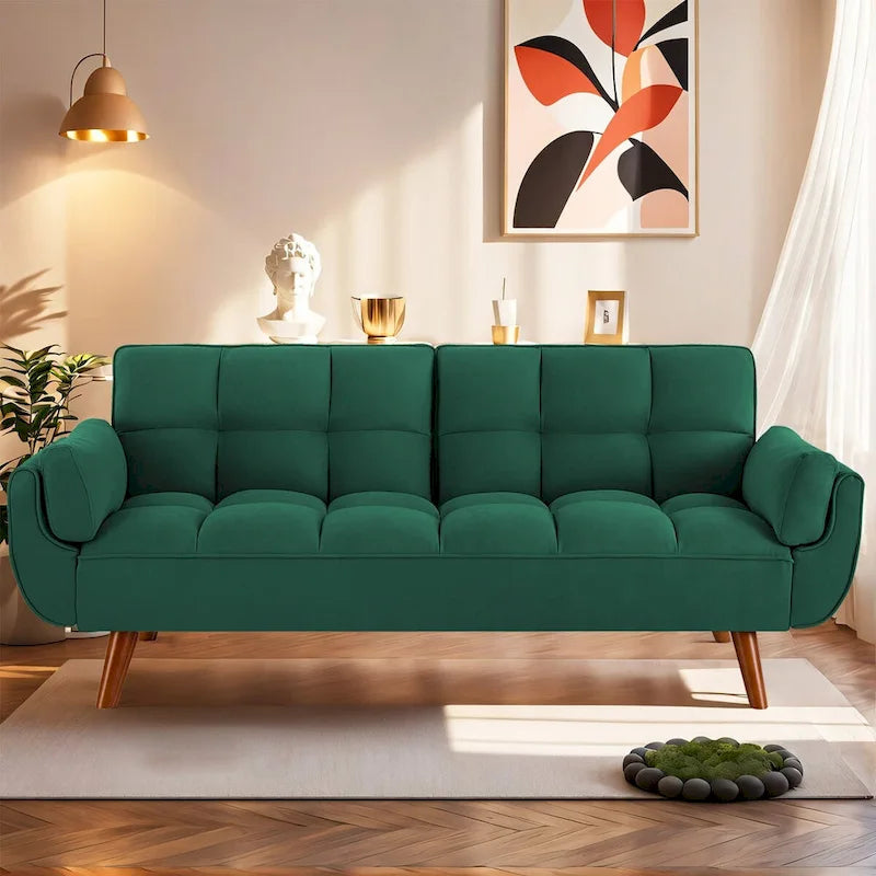 75" Futon Schlafsofa, umwandelbares Klappsofa mit 2 Kissen
