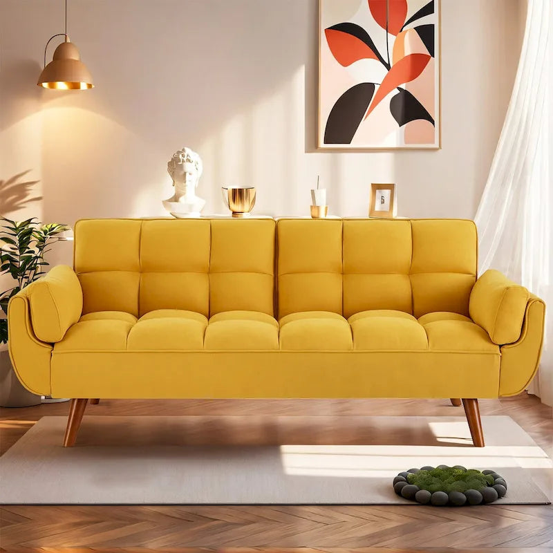 75" Futon Schlafsofa, umwandelbares Klappsofa mit 2 Kissen
