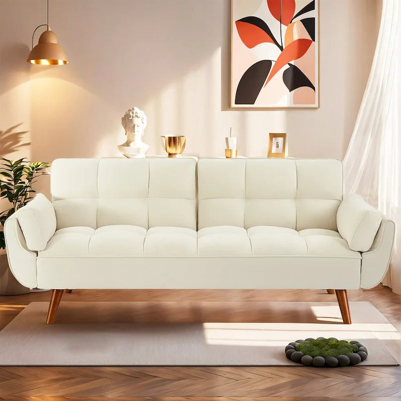 75" Futon Schlafsofa, umwandelbares Klappsofa mit 2 Kissen