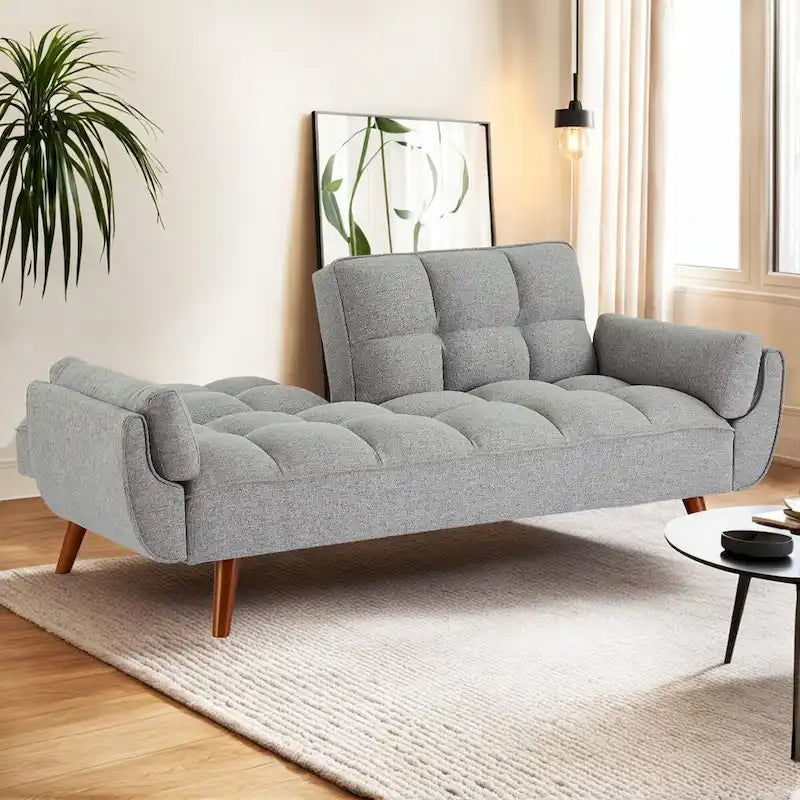 75" Futon Schlafsofa, umwandelbares Klappsofa mit 2 Kissen