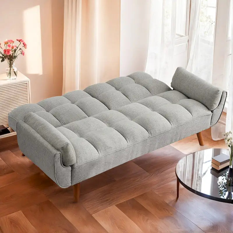 75" Futon Schlafsofa, umwandelbares Klappsofa mit 2 Kissen