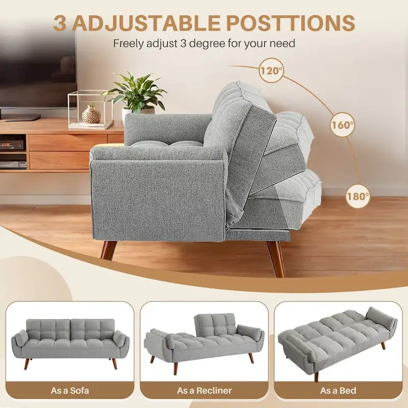 75" Futon Schlafsofa, umwandelbares Klappsofa mit 2 Kissen