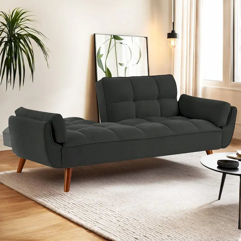 75" Futon Schlafsofa, umwandelbares Klappsofa mit 2 Kissen