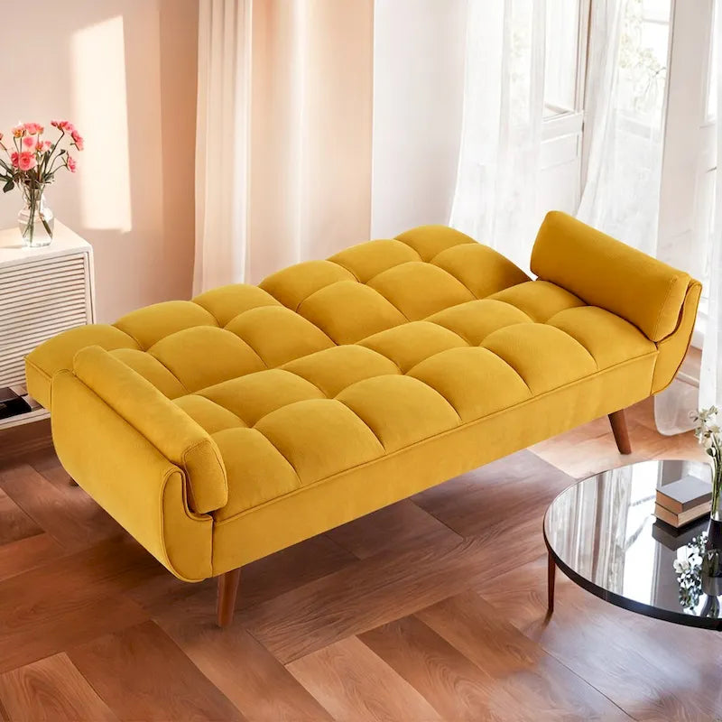 75" Futon Schlafsofa, umwandelbares Klappsofa mit 2 Kissen