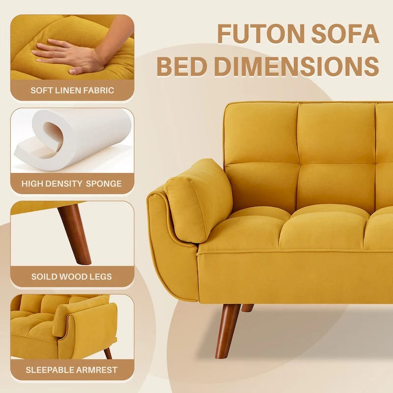 75" Futon Schlafsofa, umwandelbares Klappsofa mit 2 Kissen