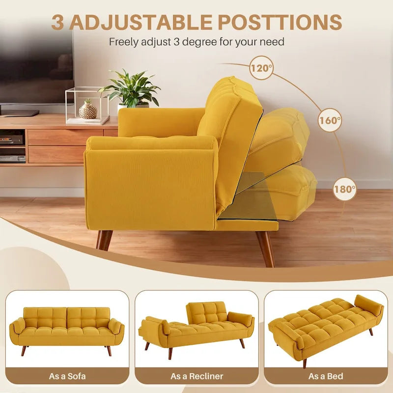 75" Futon Schlafsofa, umwandelbares Klappsofa mit 2 Kissen