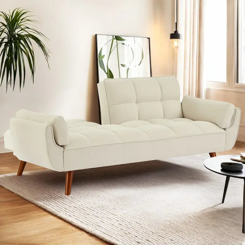 75" Futon Schlafsofa, umwandelbares Klappsofa mit 2 Kissen