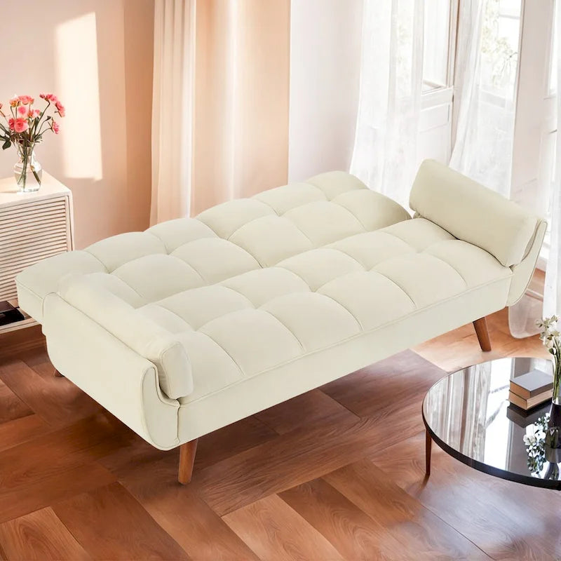 75" Futon Schlafsofa, umwandelbares Klappsofa mit 2 Kissen