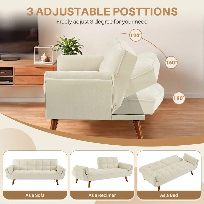 75" Futon Schlafsofa, umwandelbares Klappsofa mit 2 Kissen