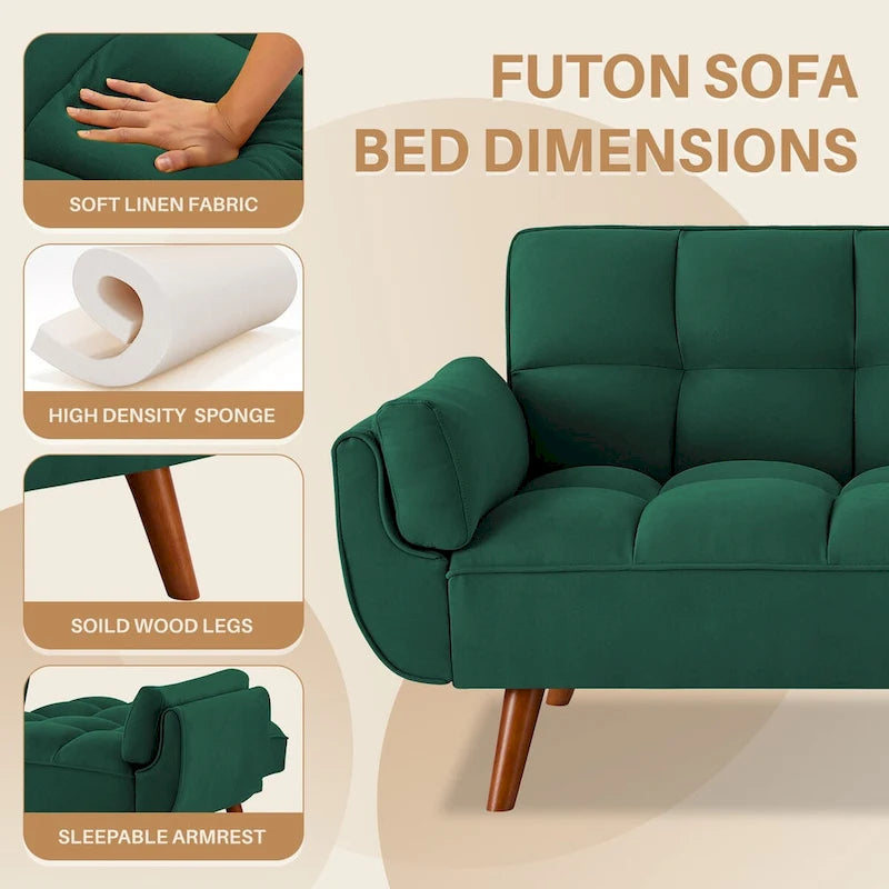 75" Futon Schlafsofa, umwandelbares Klappsofa mit 2 Kissen