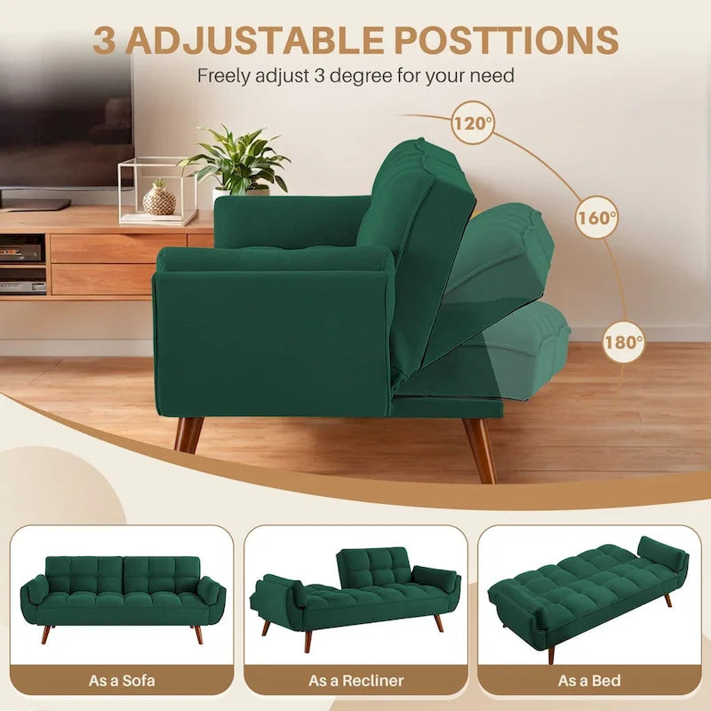 75" Futon Schlafsofa, umwandelbares Klappsofa mit 2 Kissen